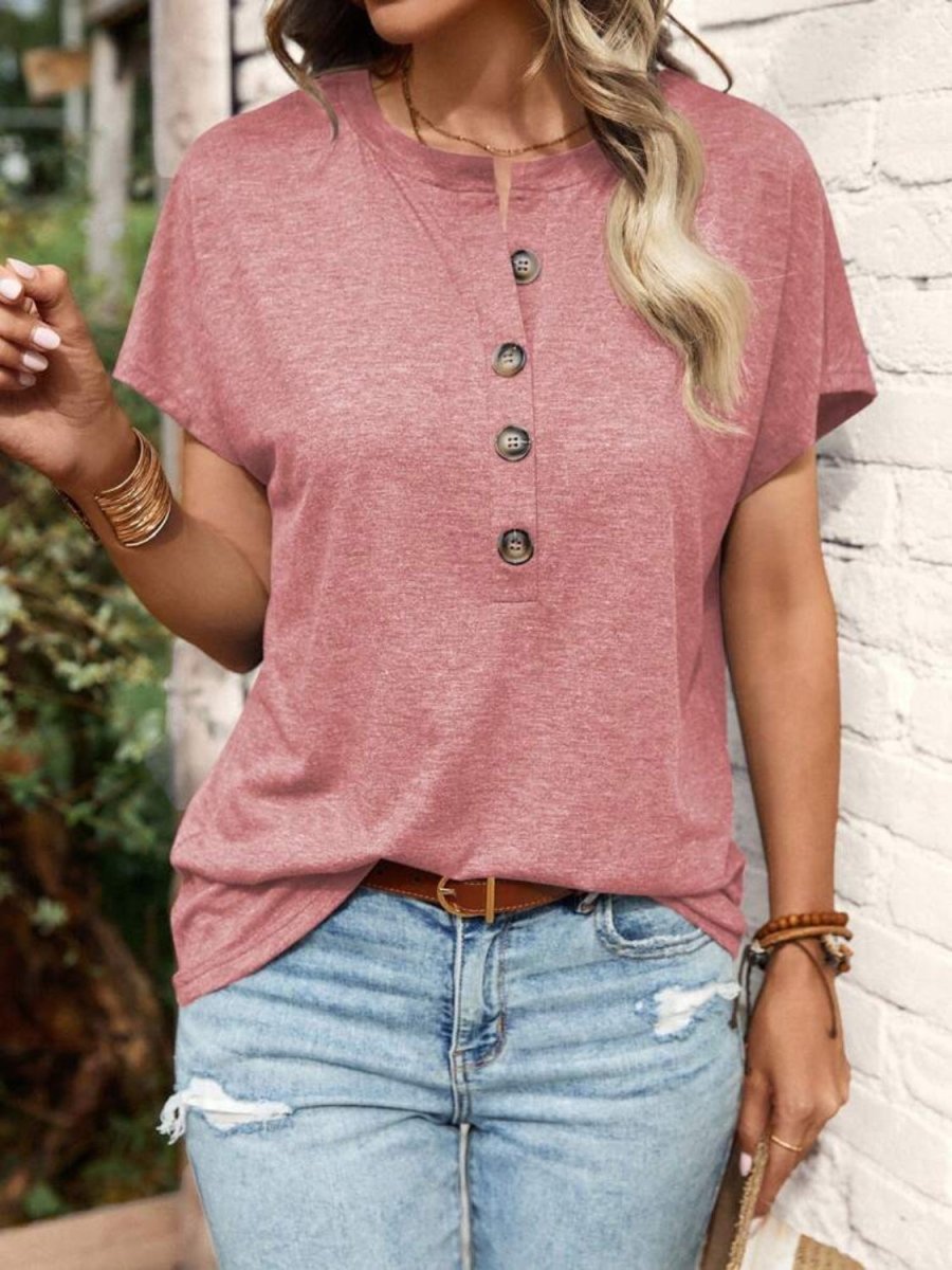 Stylish Half Button Short Sleeve Top for Women - Love Salve